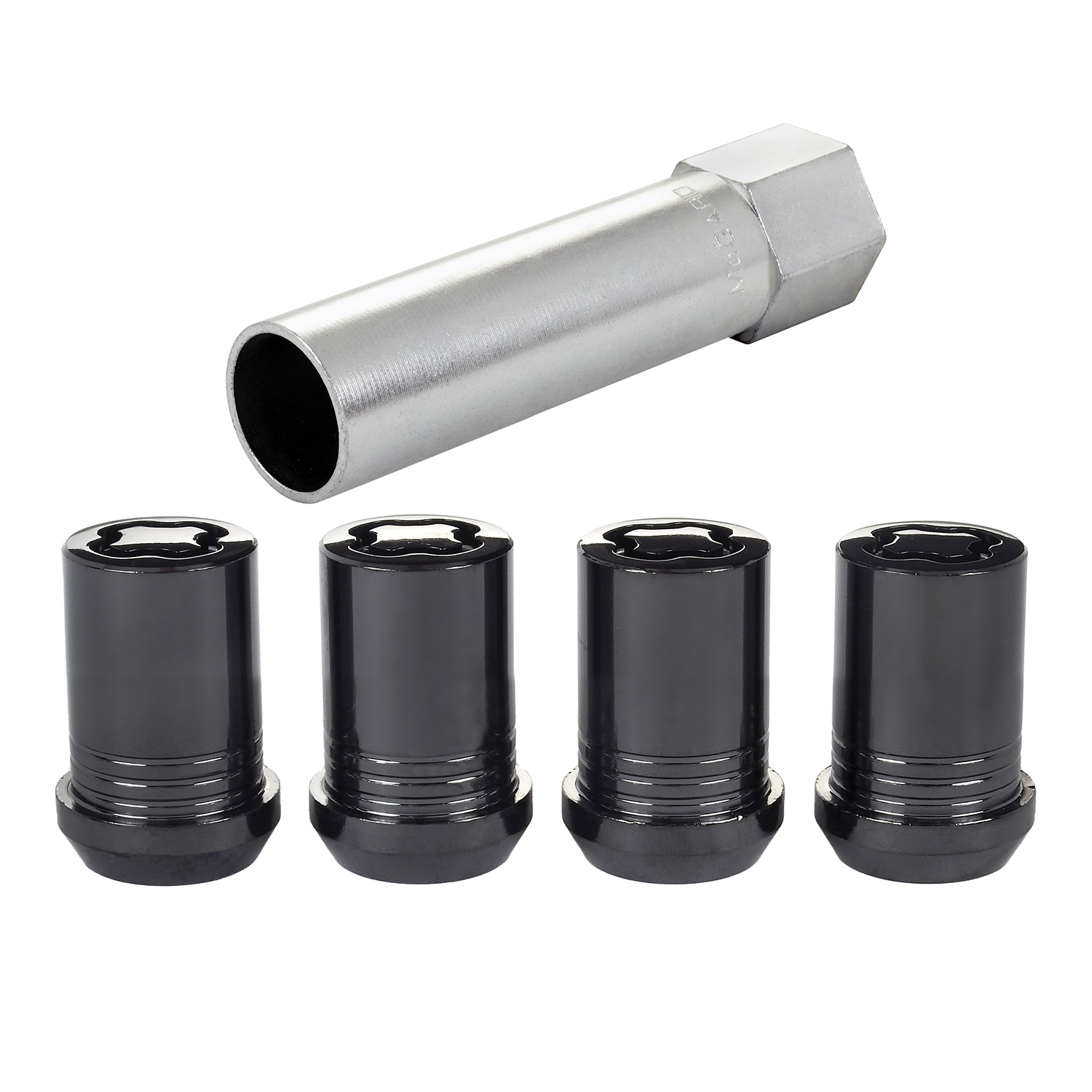24 Chrome 6-Spline Tuner Lug Nuts (7/16-20 Thread) With 1 Key - Excalibur Brand